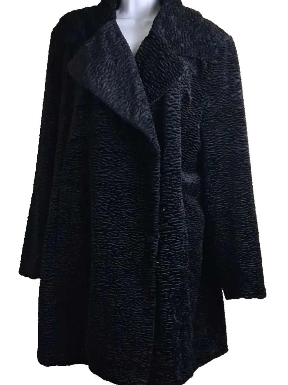 Calvin Klein Black Textured Faux Fur Pea Coat